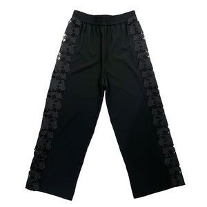 Alice + Olivia Black Wide Leg Crochet/Lace Trim Pants